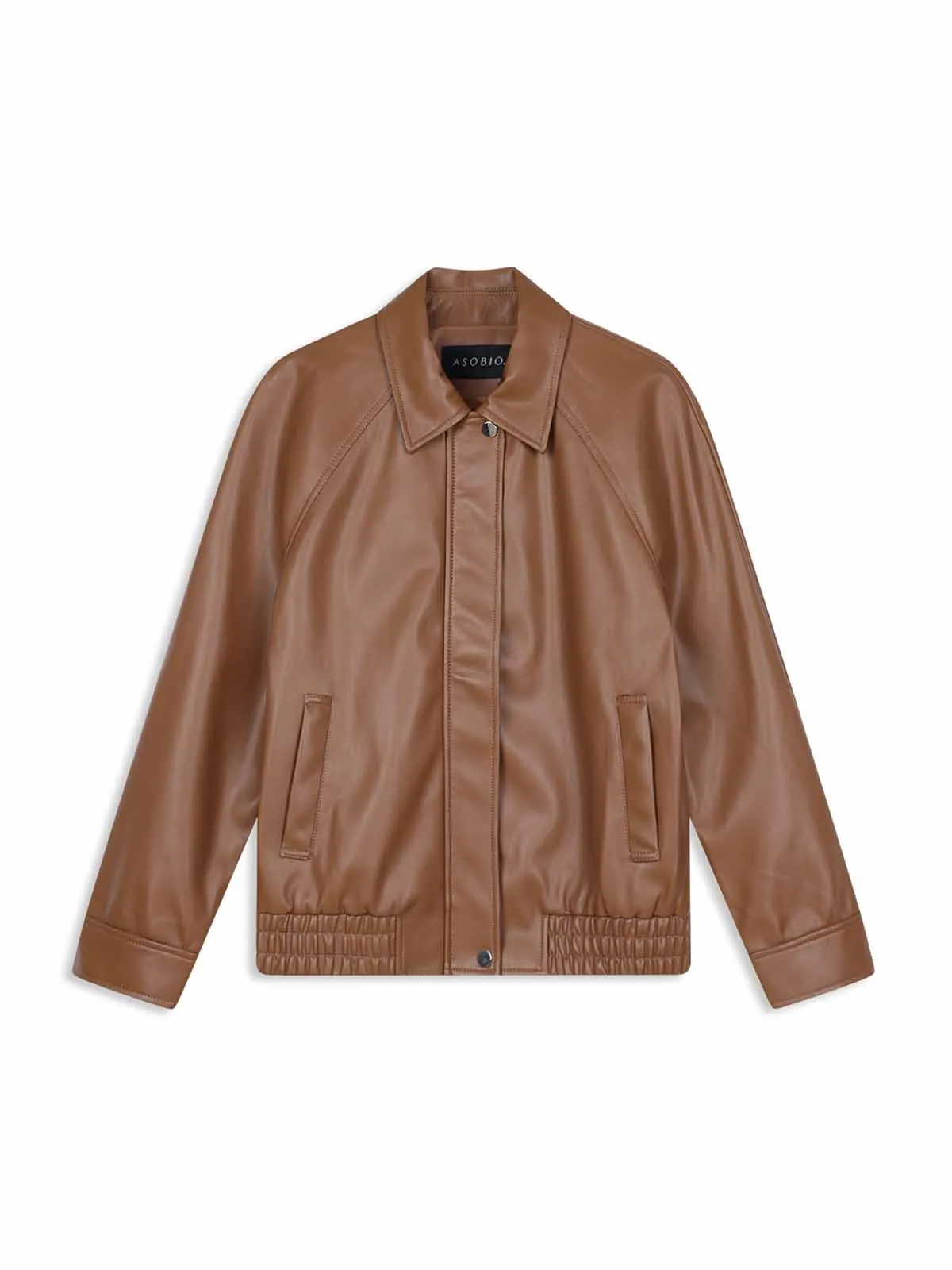 ASOBIO PU Leather Small Lapel Bomber Jacket