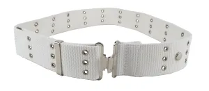 Austrian Military - White 2" Belt - tongue and slot buckle - Plain Metal Chrome Buckle - Grade 1