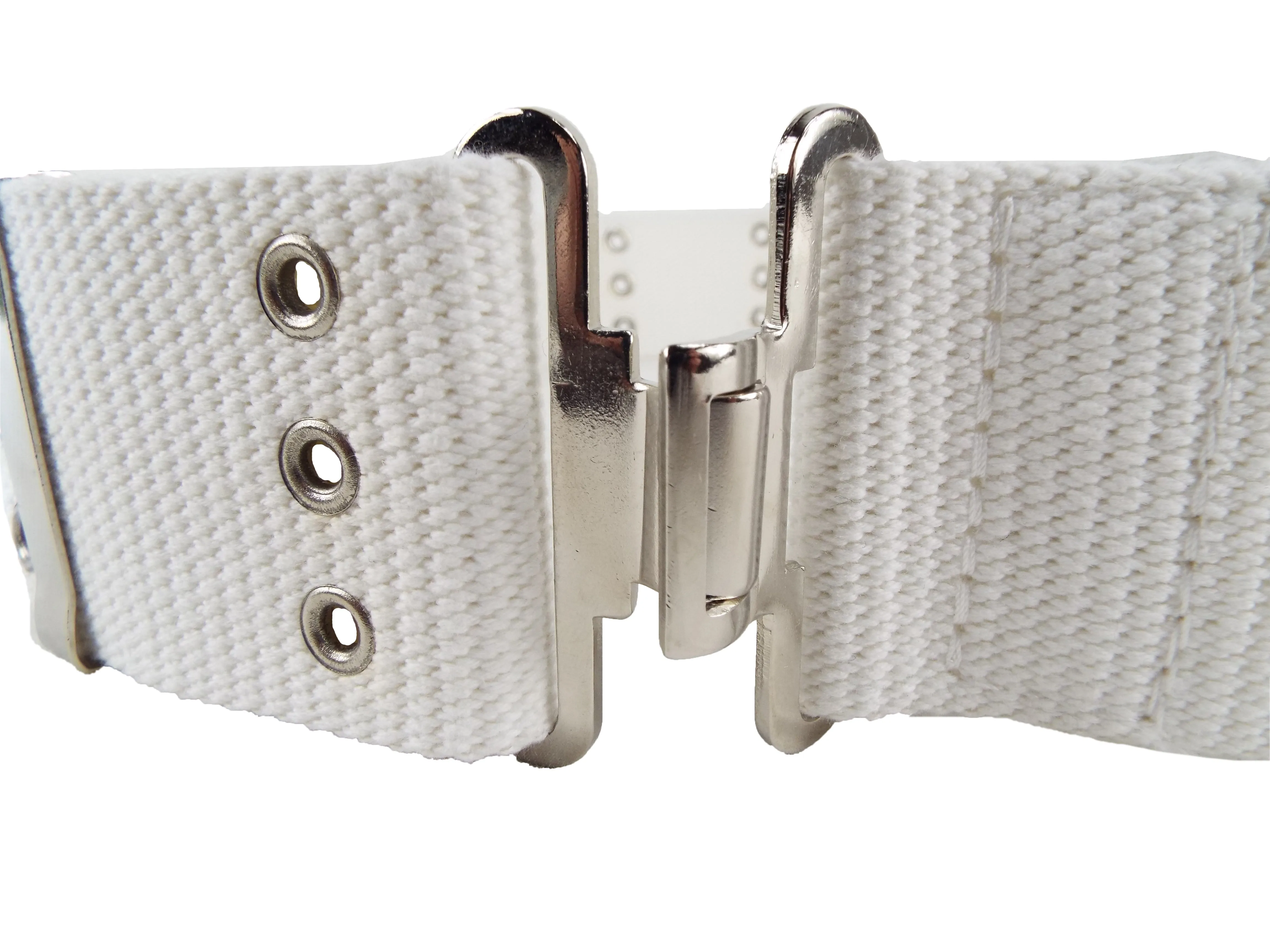 Austrian Military - White 2" Belt - tongue and slot buckle - Plain Metal Chrome Buckle - Grade 1