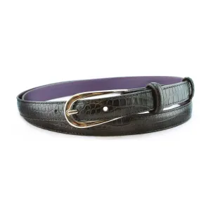 Black mock crocodile skinny belt