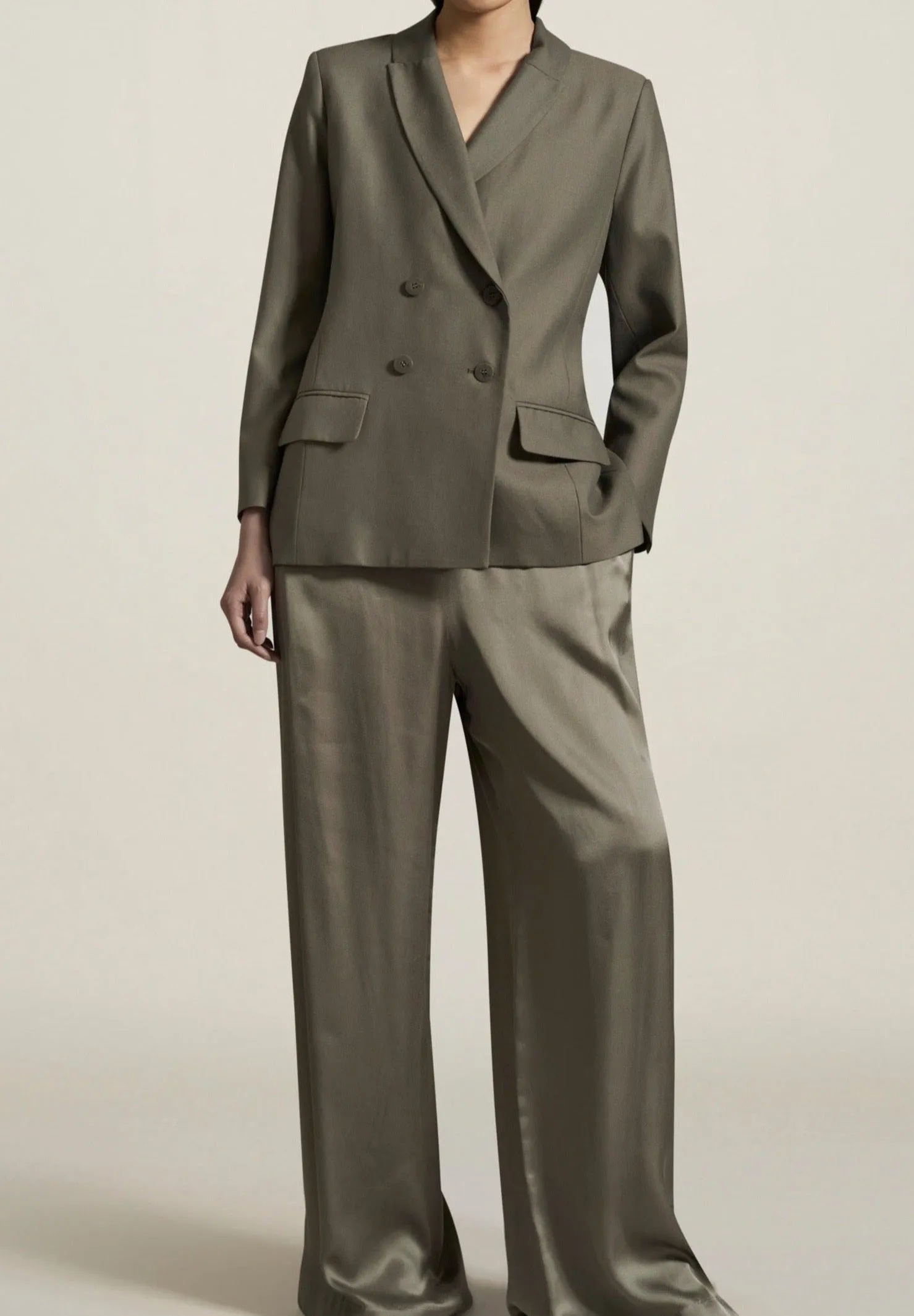 Boxy Tuxedo Blazer, Sage