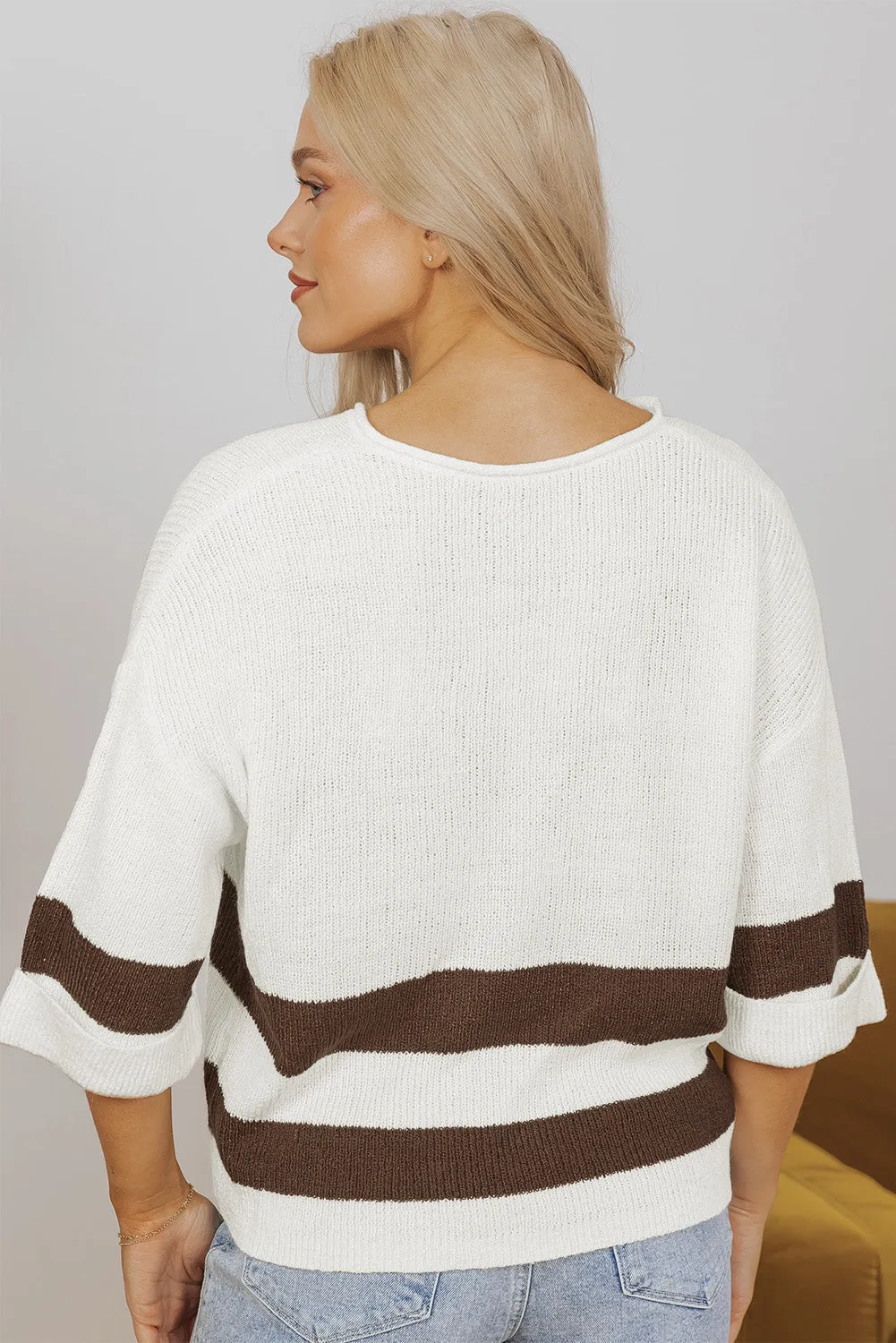 Brown Striped Cropped Sweater T Shirt