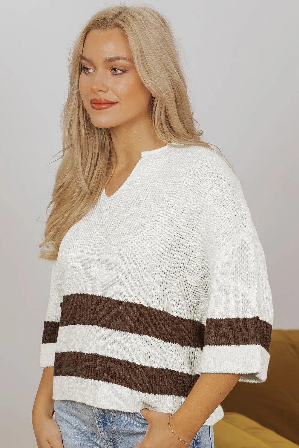 Brown Striped Cropped Sweater T Shirt