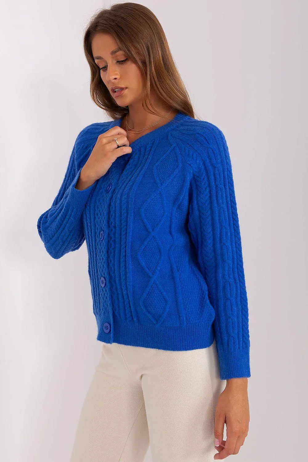 Chic Variegated Knit Cardigan with Button Closure