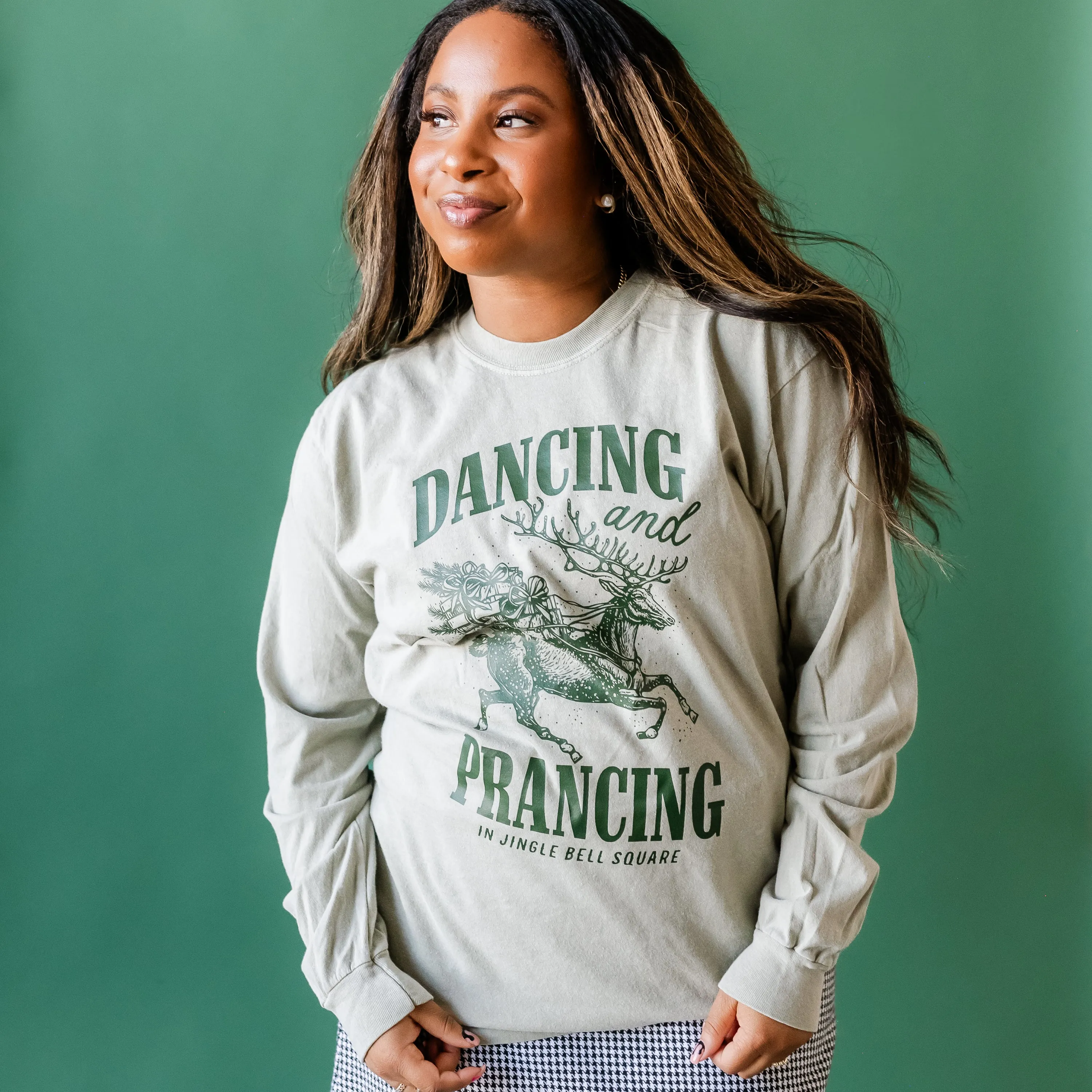 Dancing and Prancing in Jingle Bell Square - LONG SLEEVE Comfort Colors Tee