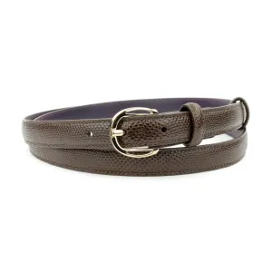 Dark Brown Skinny Carung Texture Slice Gold Belt