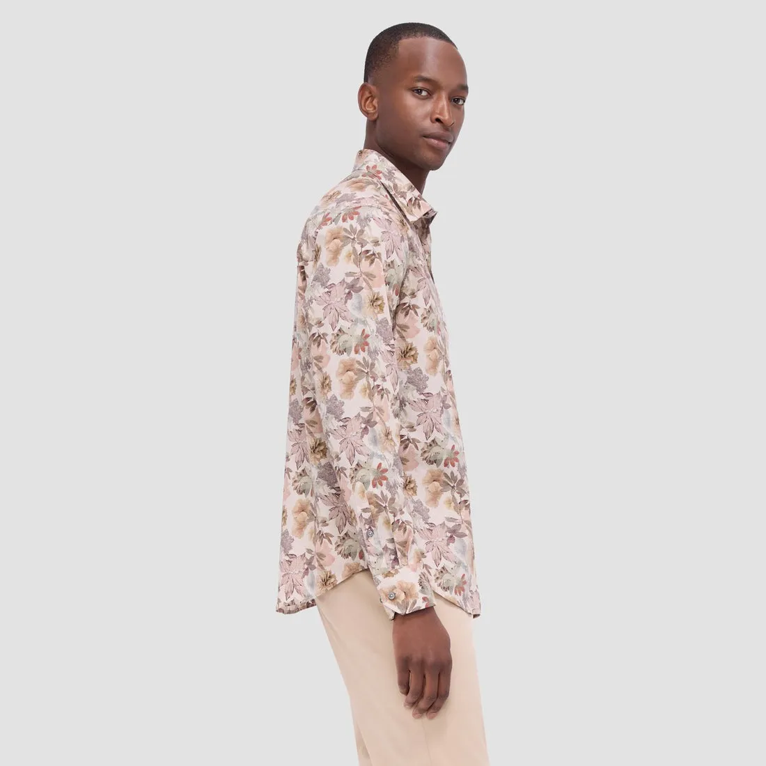 GARDEN PRINT COMFORT STRETCH SHAPED FIT SHIRT - DESERT