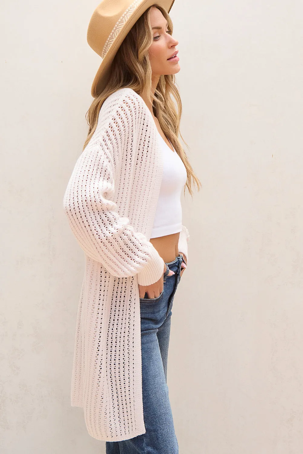 Hollowed Crochet Drop Shoulder Cardigan