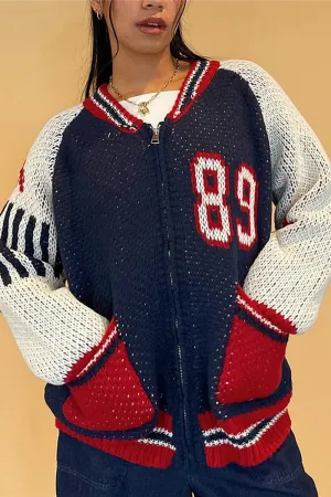 HWT1164 Retro Varsity Knit Cardigan