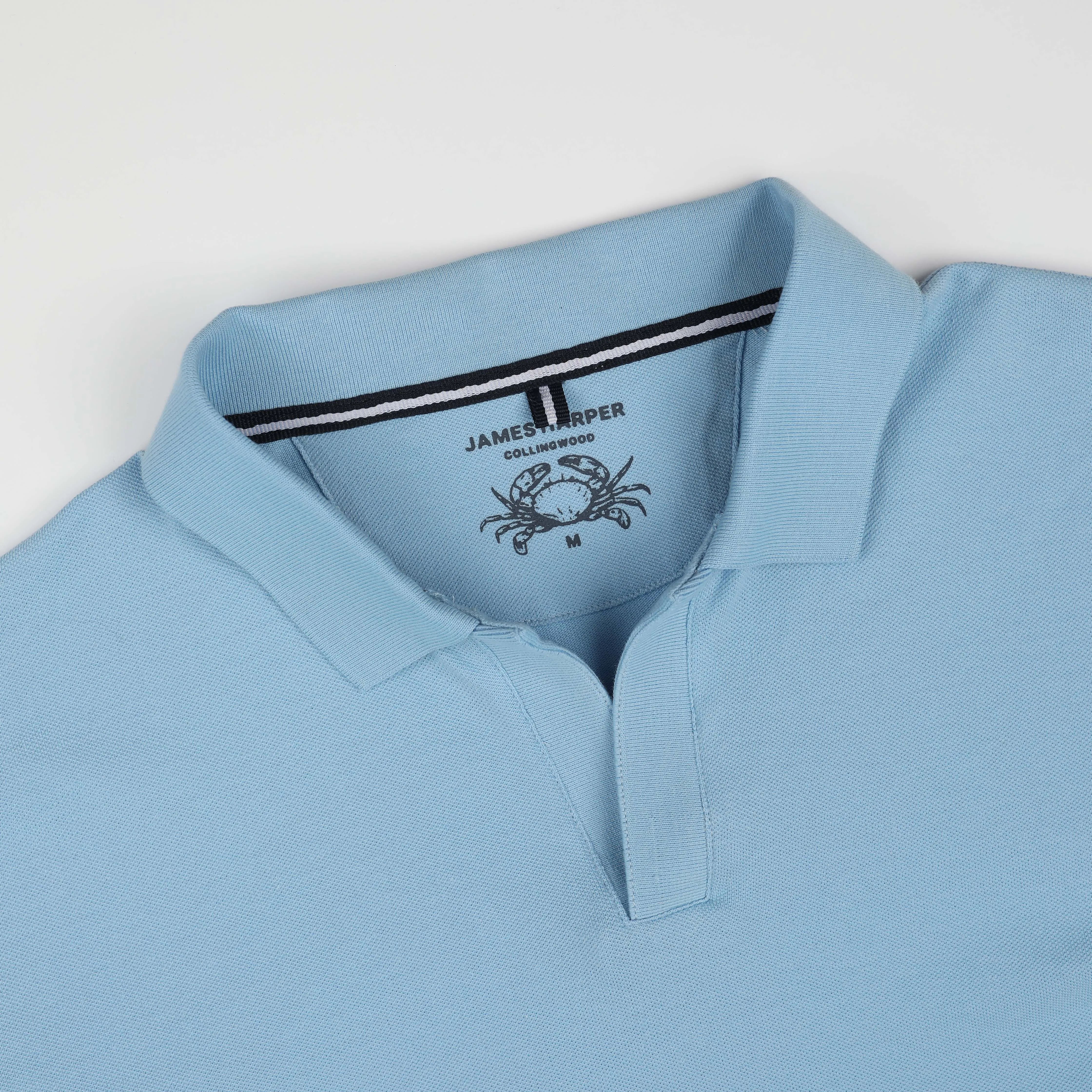 Ice Blue Open Collar Pique Polo