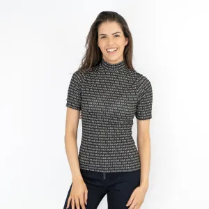 Karen Millen Black KM Logo Print Short Sleeve Tops