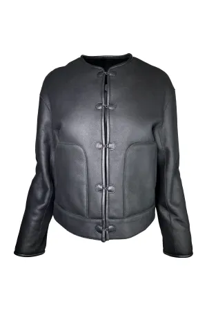 Linda Richards Lamb Hook & Eye Jacket LM-245 | Black