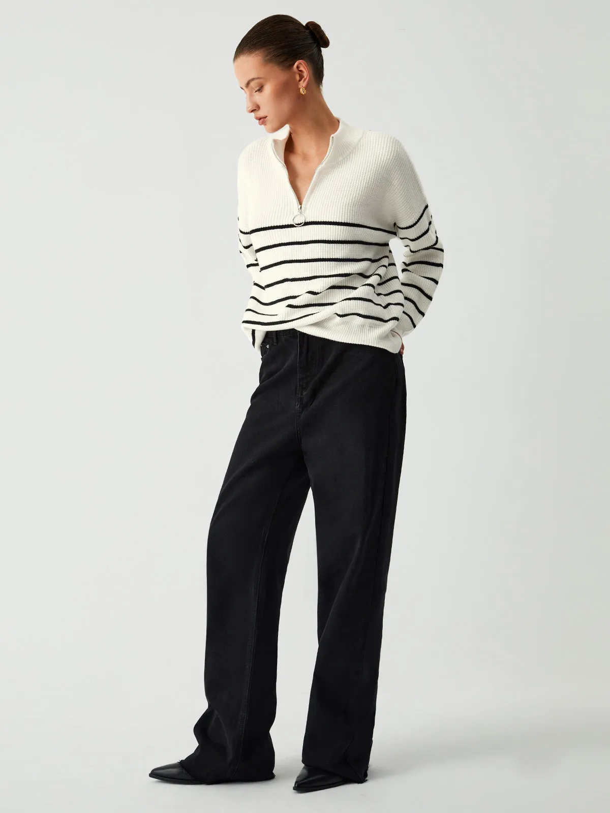 Miss Paris Stripe Trendy Zip Up Sweater