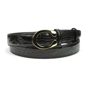 Narrow Black Mock Croc C Belt