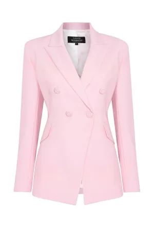 Pale Pink Wool Faille Double Breasted Blazer Jacket - Imogen