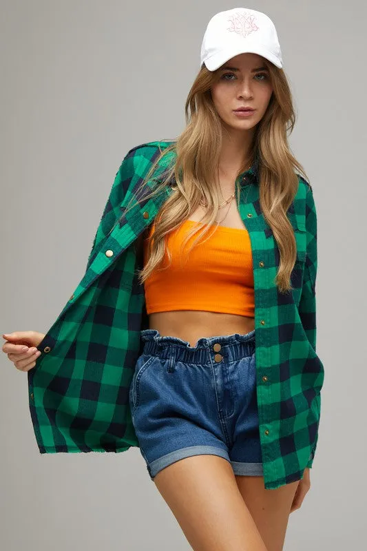 Plaid Embroidered Patch Button Down Jacket