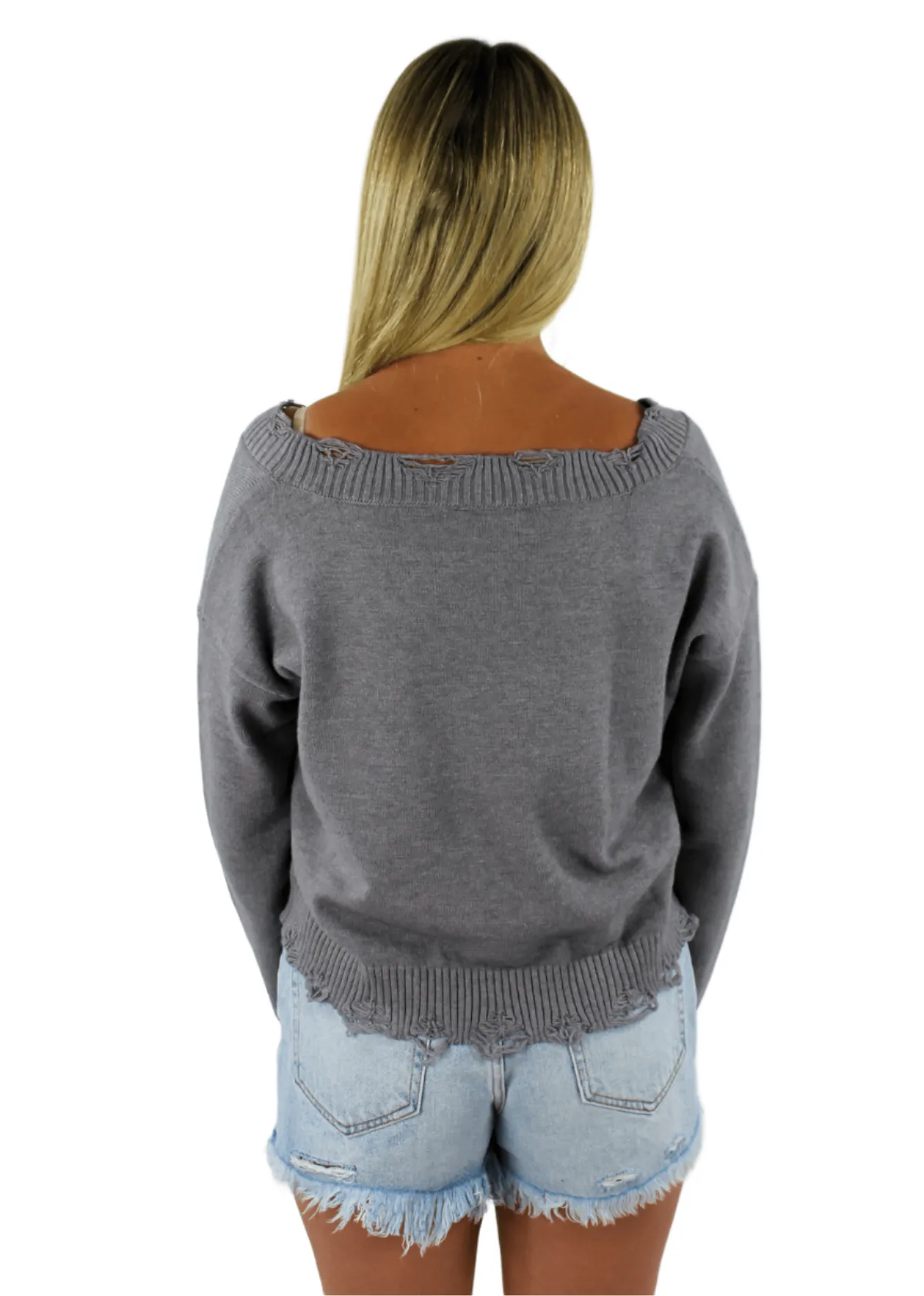 Rock N Rags - "Sweet Life" Sweater - Grey - Distressed Cozy