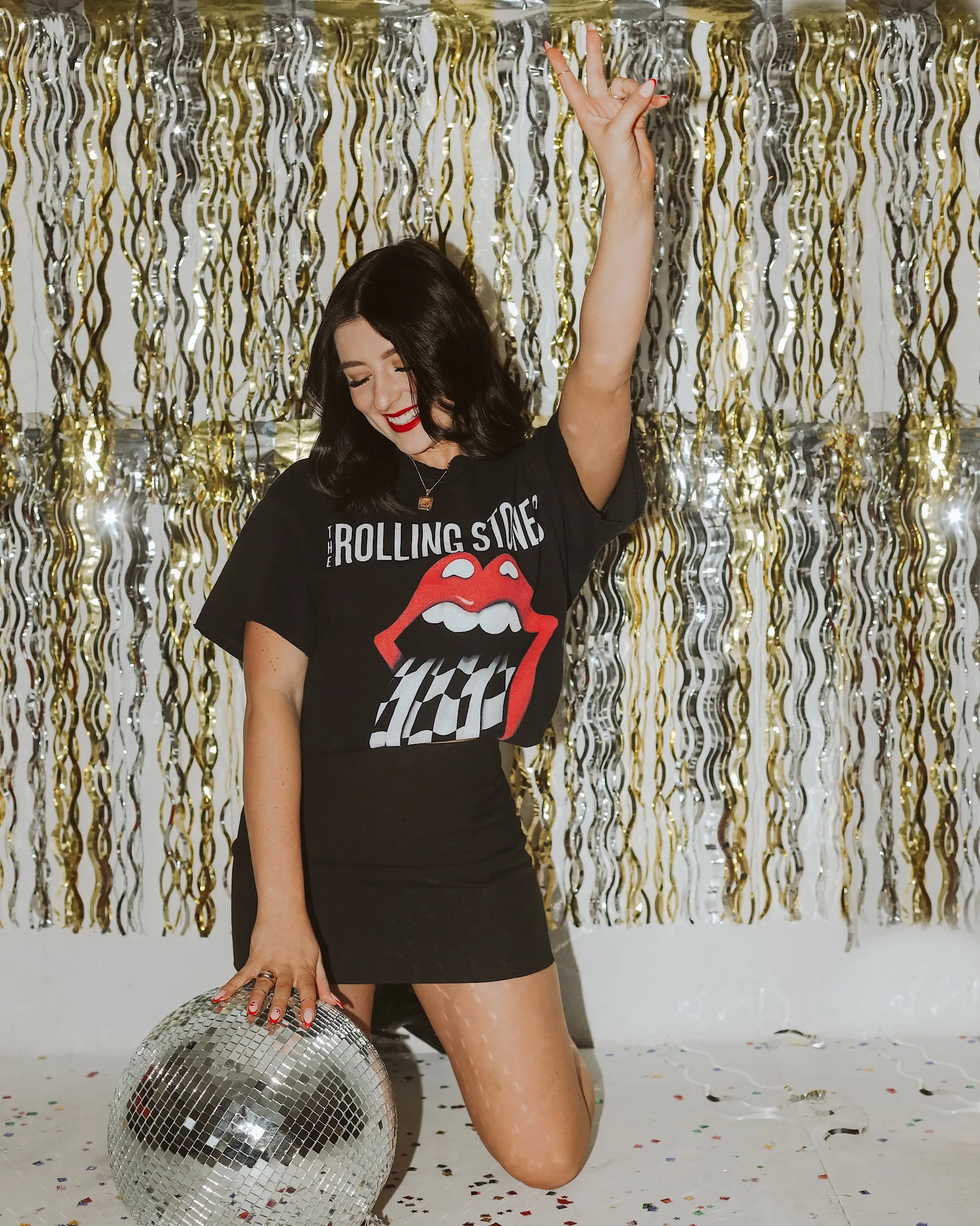 Rolling Stones Zip Code Night Black Thrifted Distressed Tee
