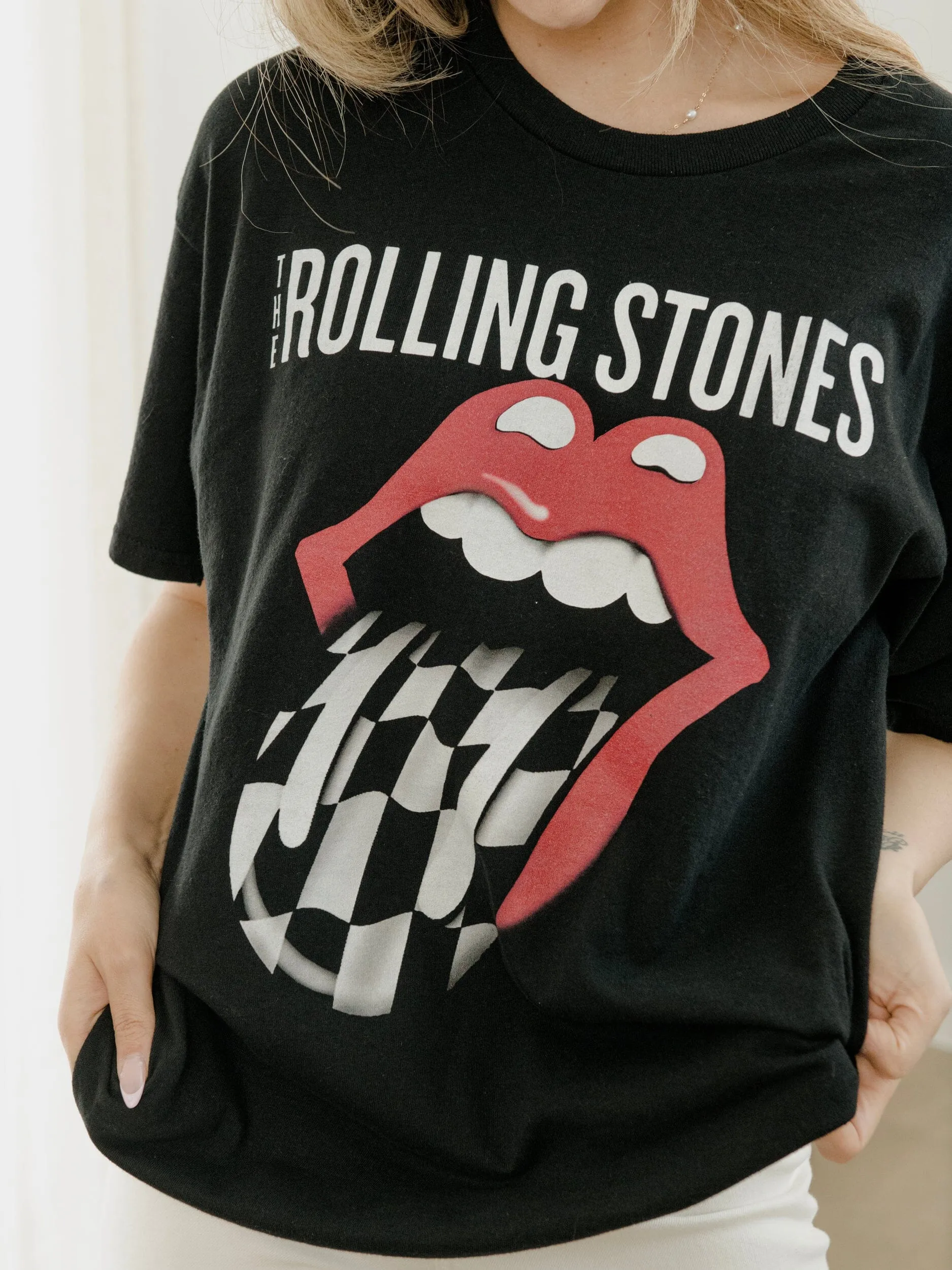 Rolling Stones Zip Code Night Black Thrifted Distressed Tee