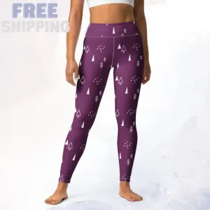 Scandinavian Forest Purple High Waist Leggings