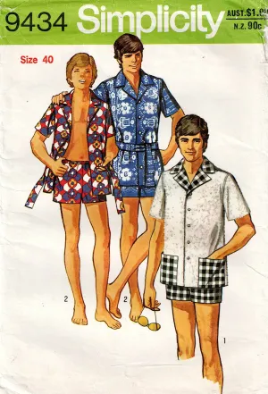 Simplicity 9434 Mens Swim Shorts & Shirt 1970s Vintage Sewing Pattern Chest 40 Inches