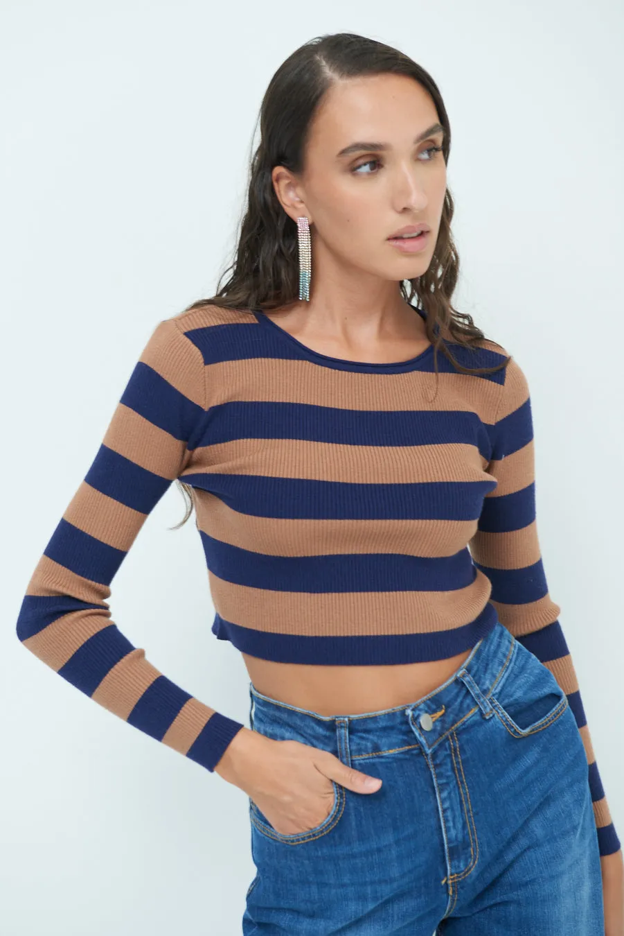 Striped ribbed crop top wholesale