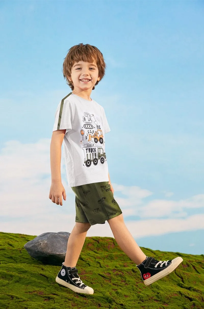 Toddler Boy's Truck Print T-shirt with Shorts Set