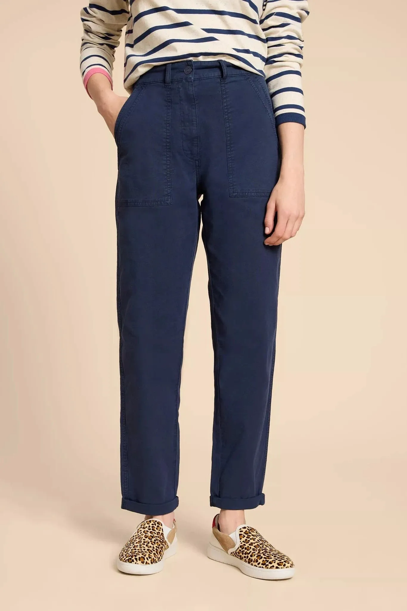 White Stuff Twister Organic Chino Trousers in Dark Navy