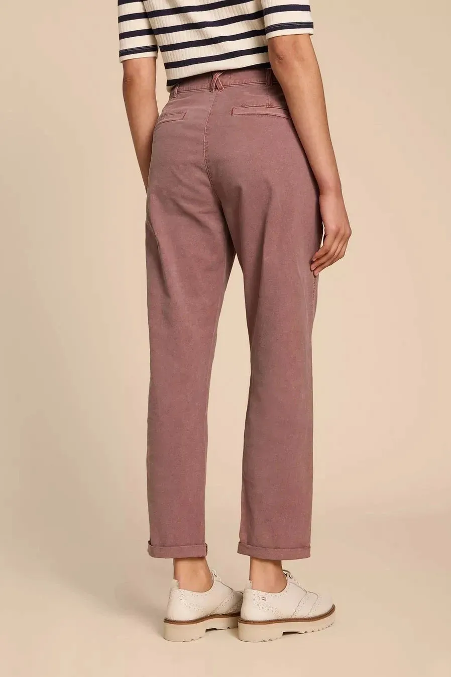 White Stuff Twister Organic Chino Trousers in Dusty Pink