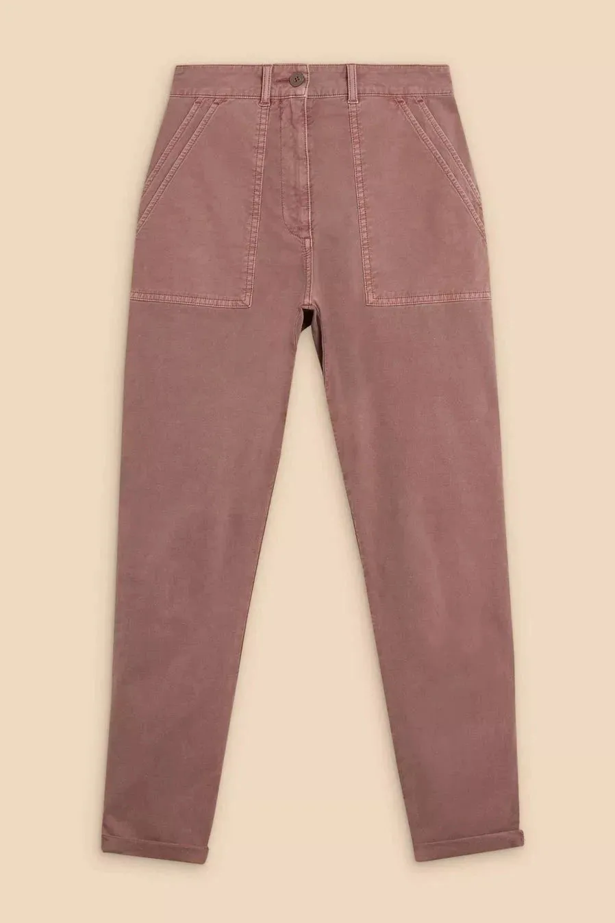 White Stuff Twister Organic Chino Trousers in Dusty Pink