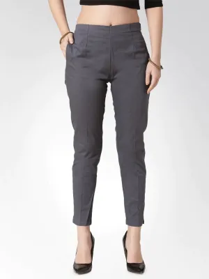 Women Grey Smart Slim Fit Solid Regular Trousers