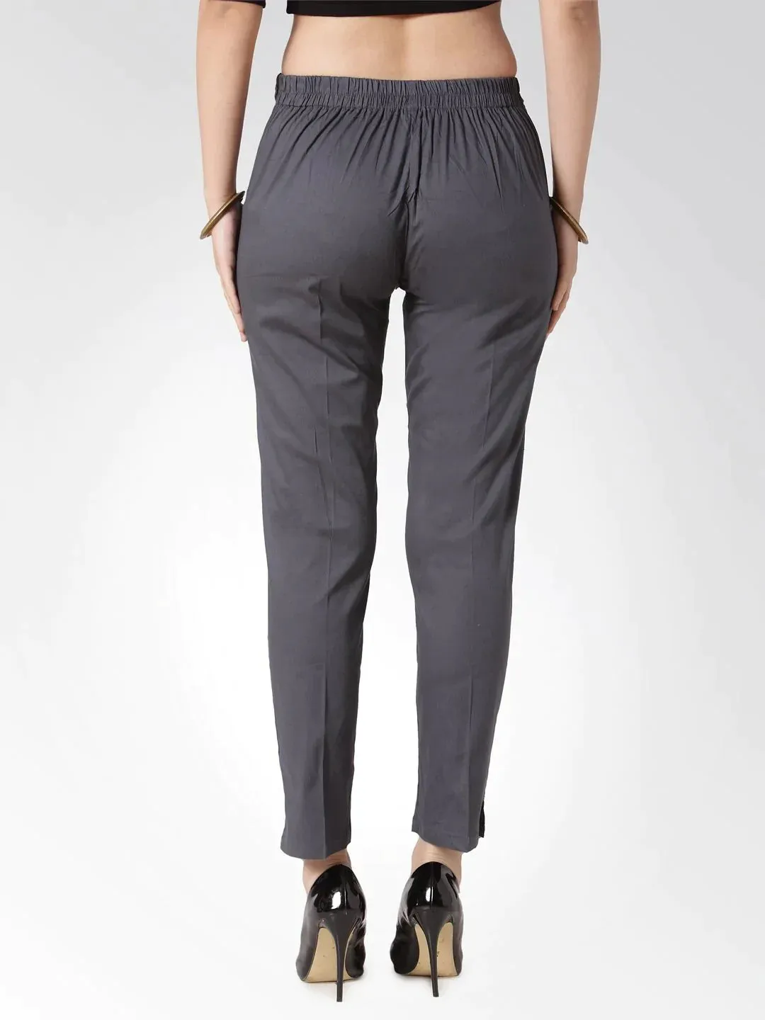 Women Grey Smart Slim Fit Solid Regular Trousers