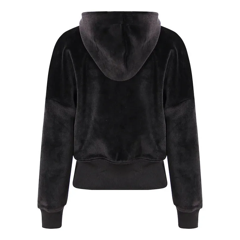 Women's New Zipper Elegance Black Cropped Hoodie