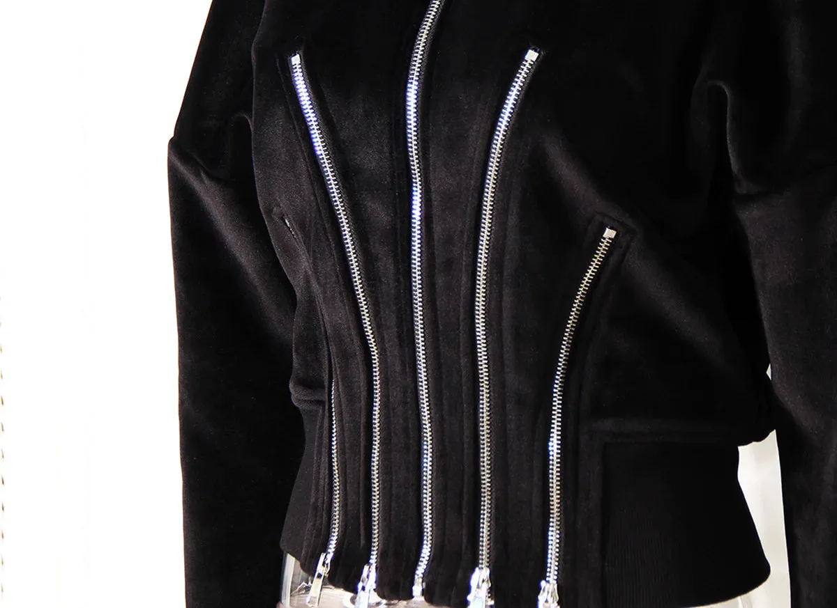 Women's New Zipper Elegance Black Cropped Hoodie