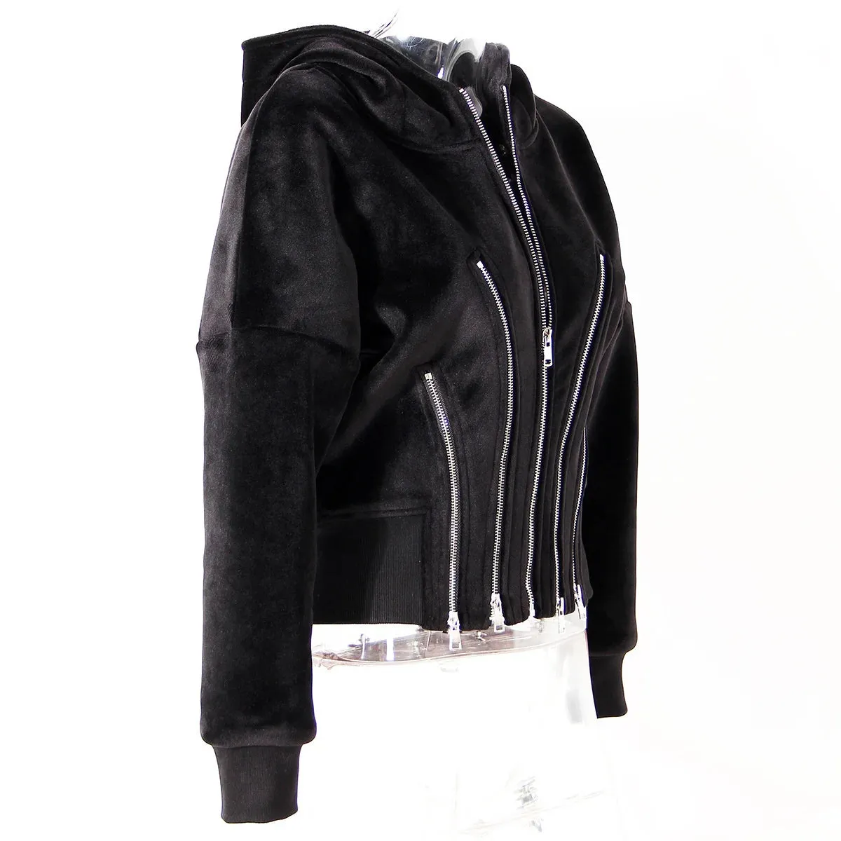 Women's New Zipper Elegance Black Cropped Hoodie