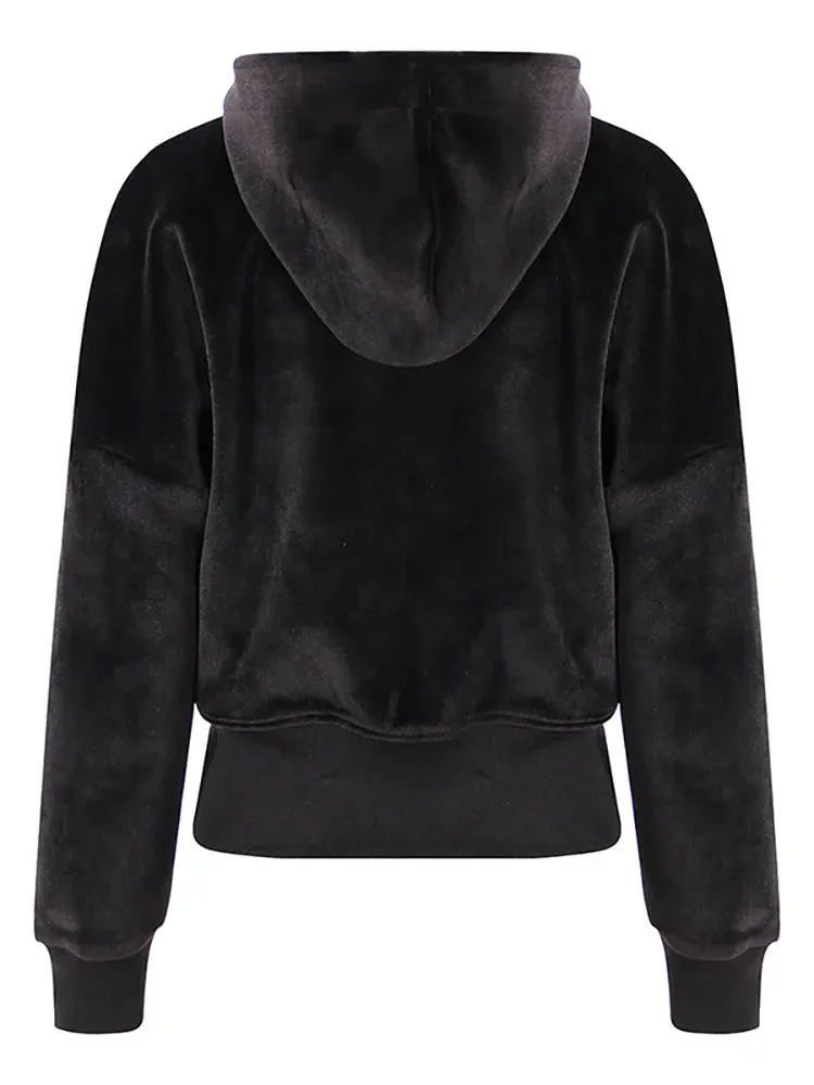 Women's New Zipper Elegance Black Cropped Hoodie