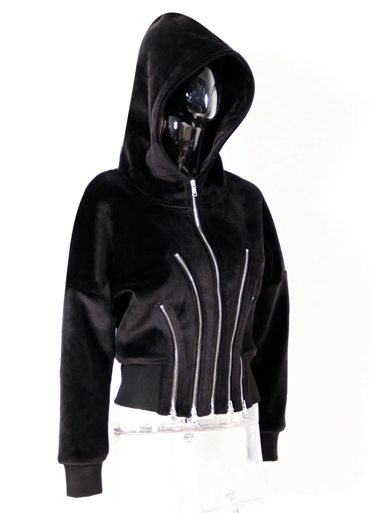 Women's New Zipper Elegance Black Cropped Hoodie