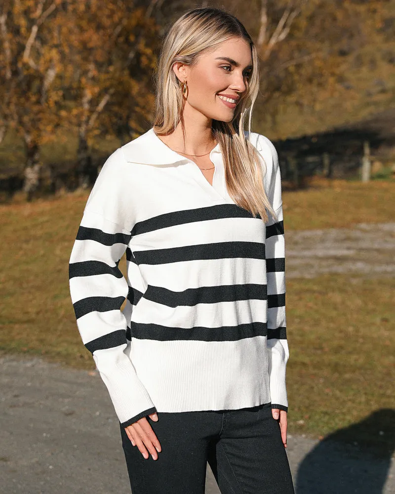 Zeagoo Women's Fall Striped Sweater V Neck Oversized Knitted Tops